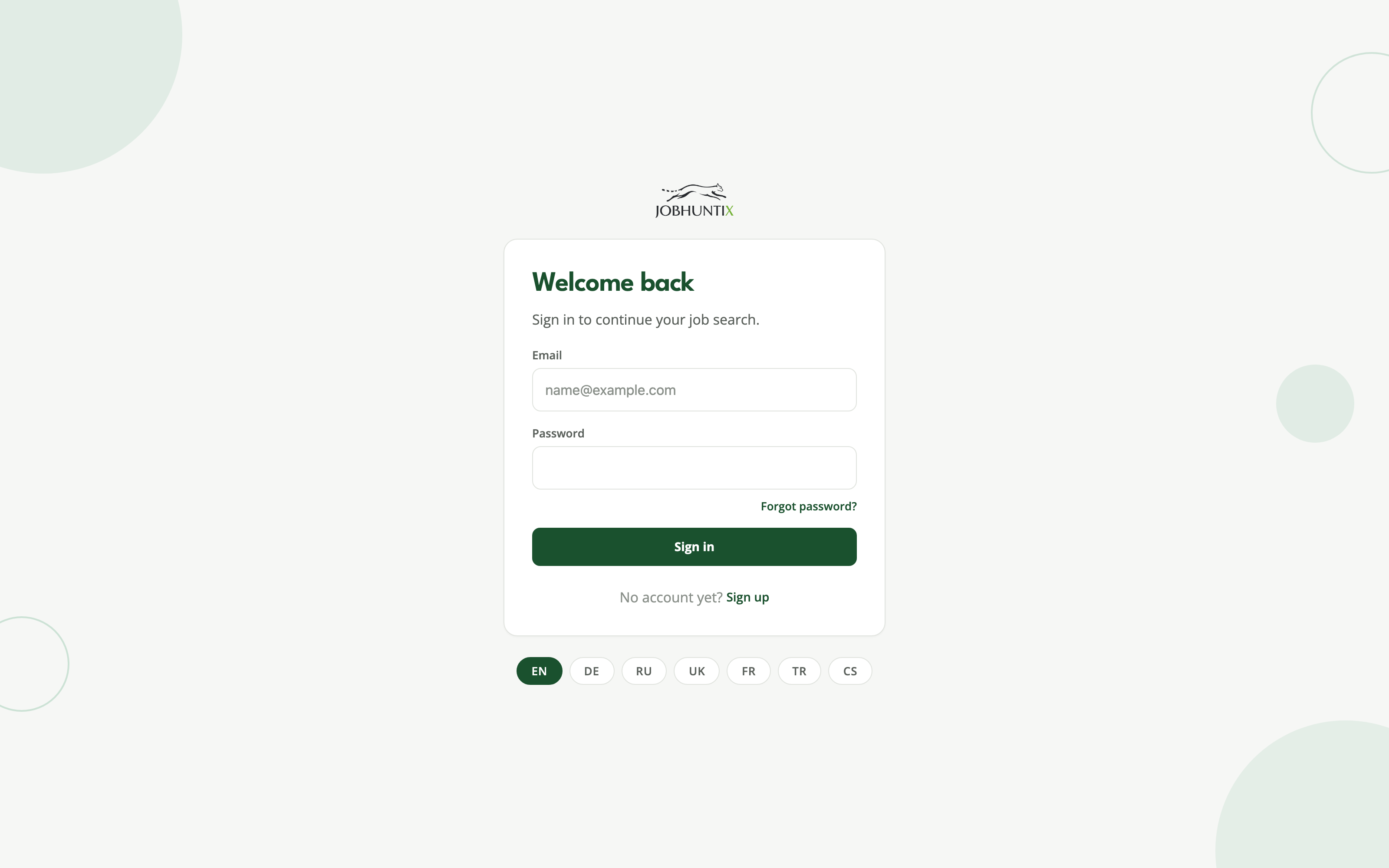 Signing in to the JobHuntix workspace