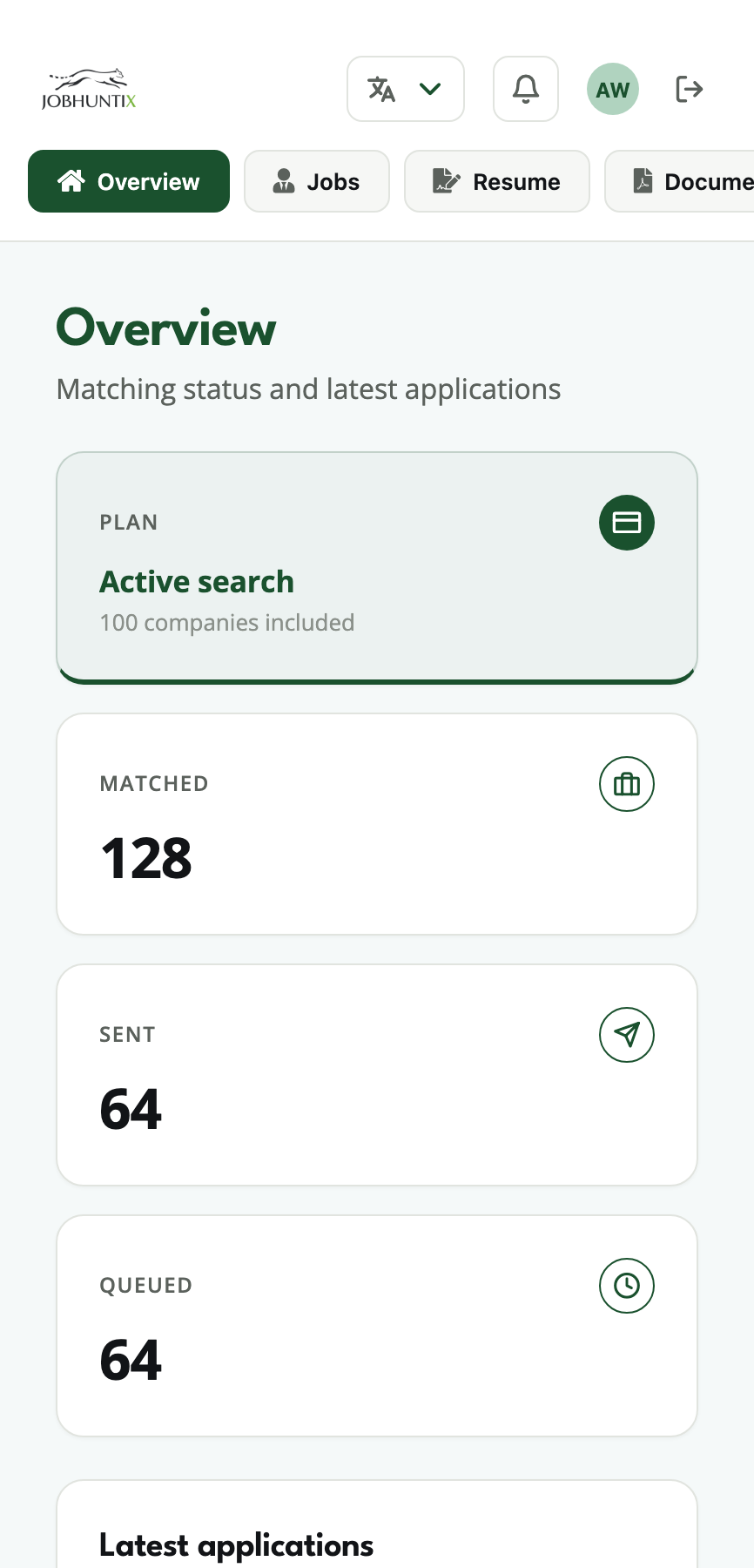 Tracking application statuses on mobile