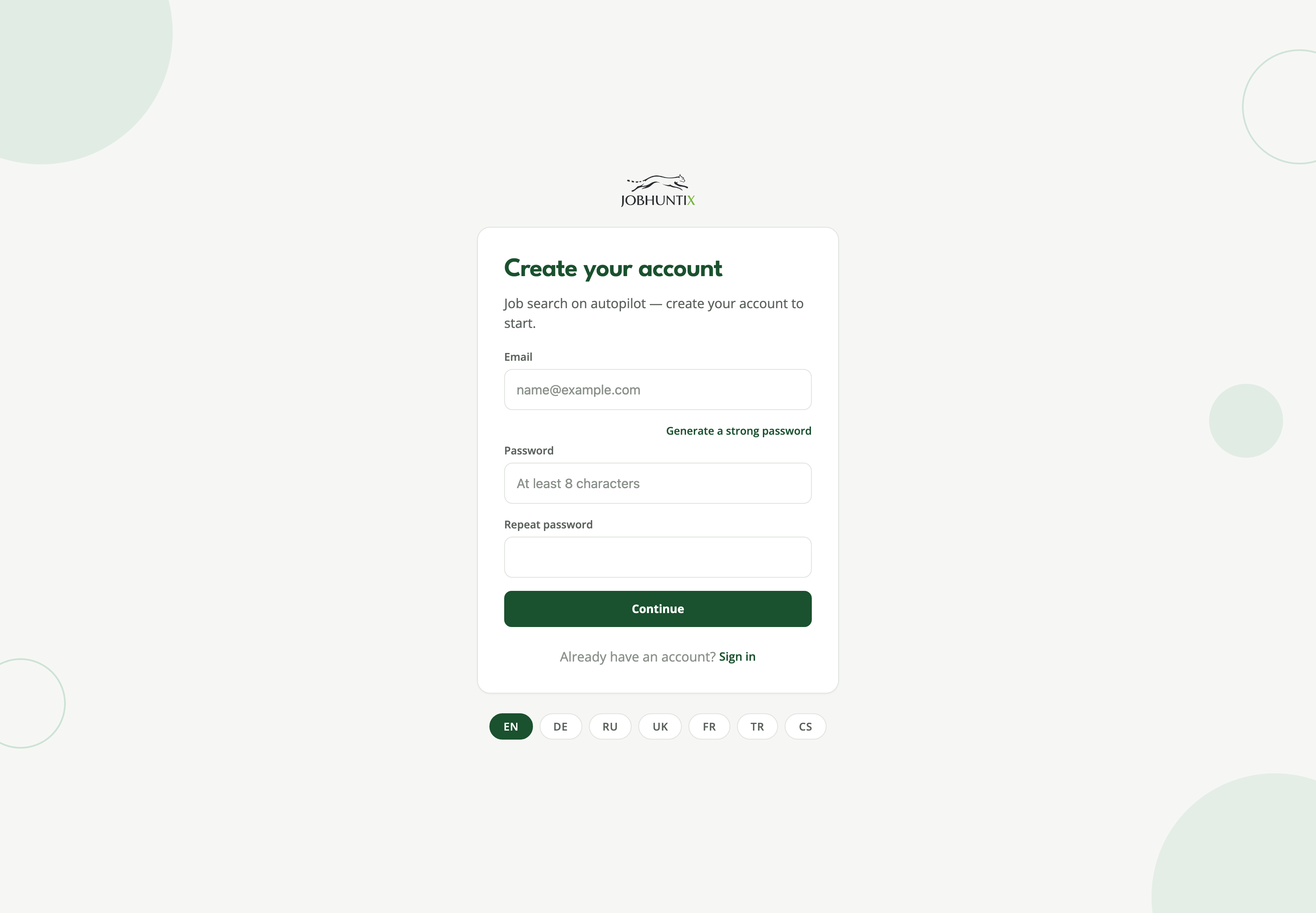Creating a JobHuntix profile: role, experience and region